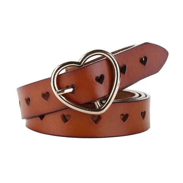 NEW! R3ceived Women's Genuine Leather Heart Buckle Belt - R3ceived