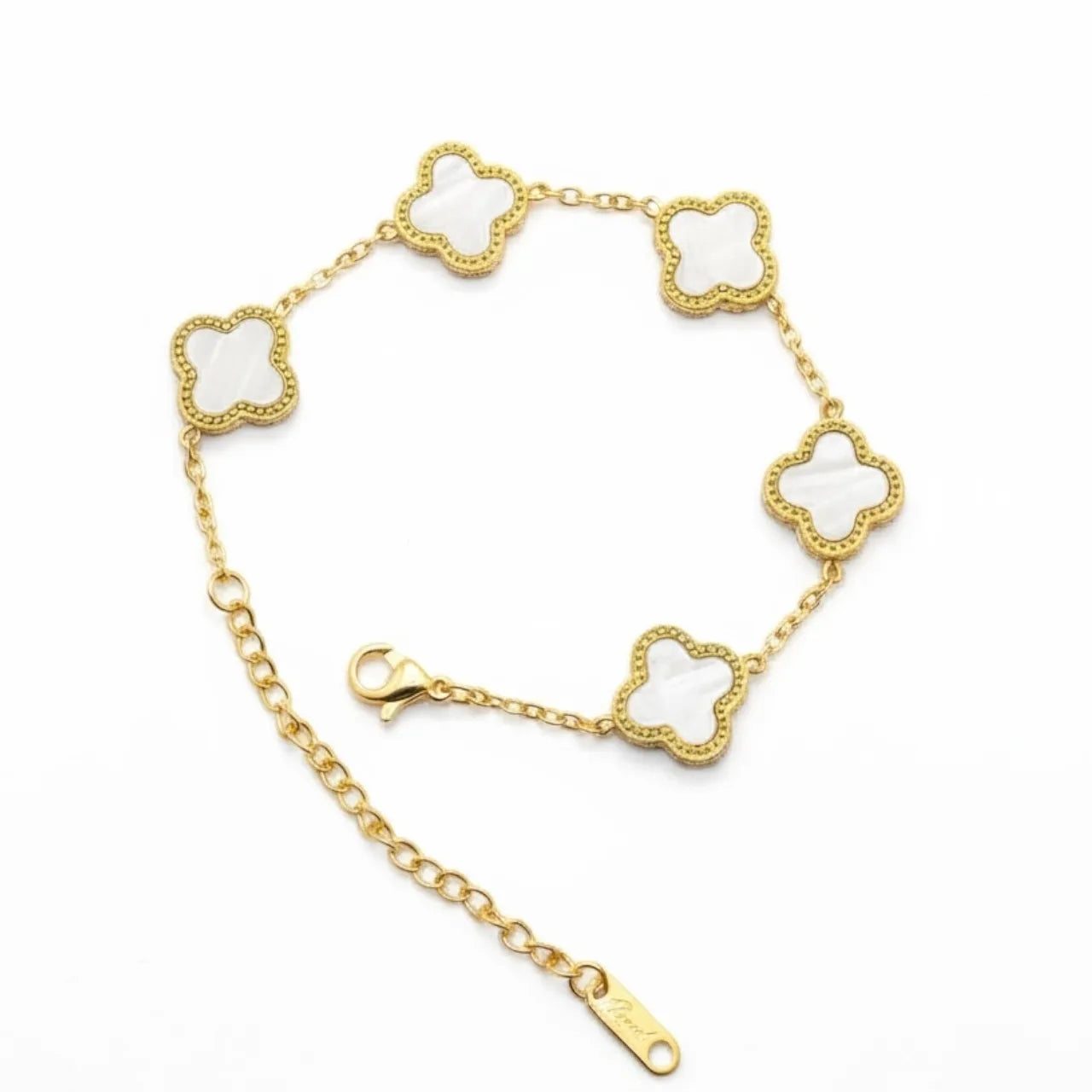 R3CEIVED 5-Clover Bracelet – White Edition (18K Gold Plated)