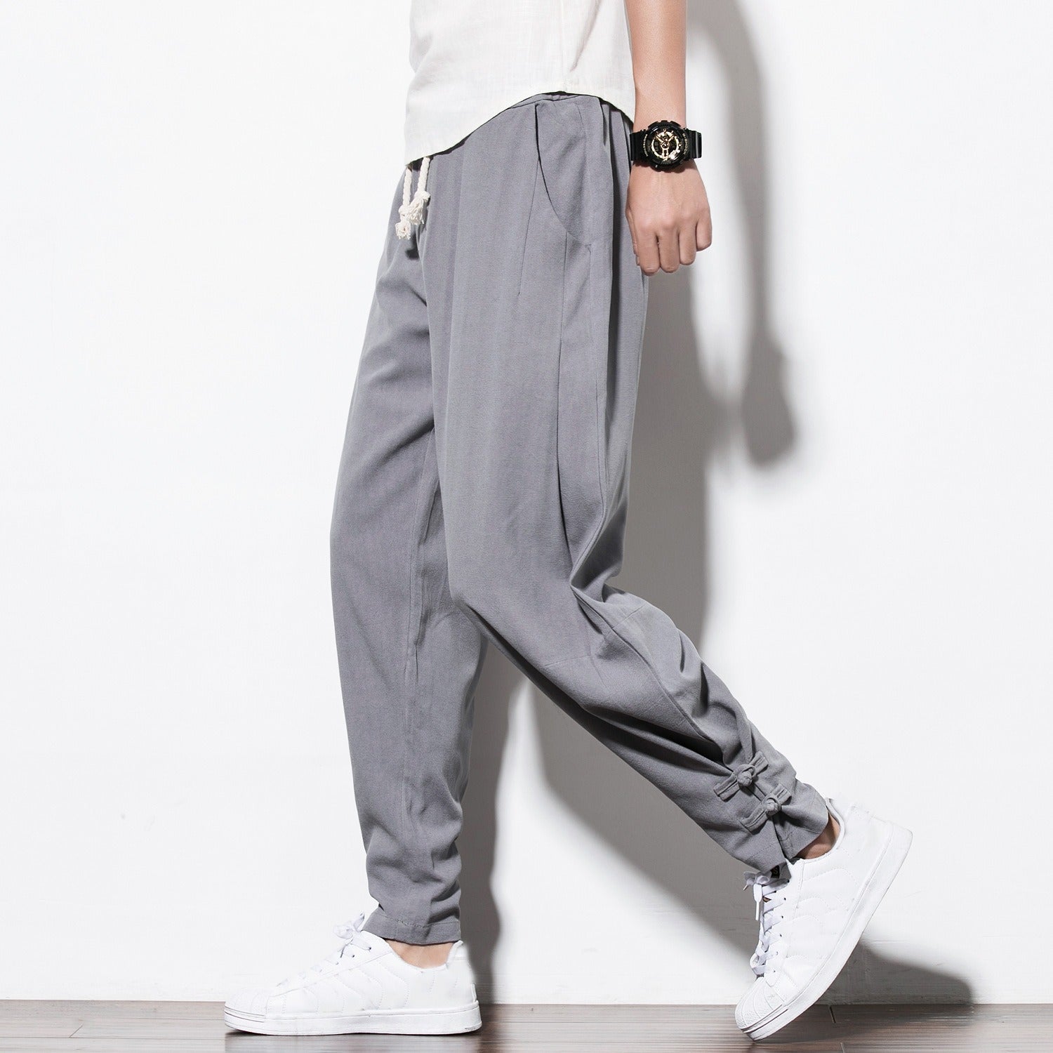 R3, Fashion members club cotton linen buttoned pants for men - R3ceived