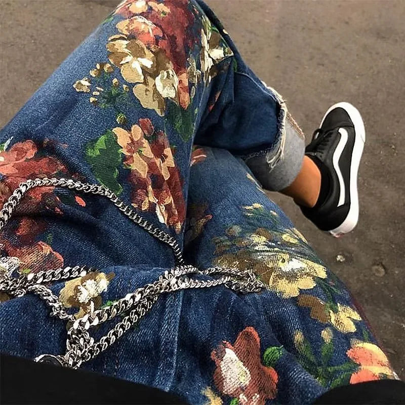R3ceived Style Hand Painted Floral Graffiti Men's Trendy Jeans - R3ceived