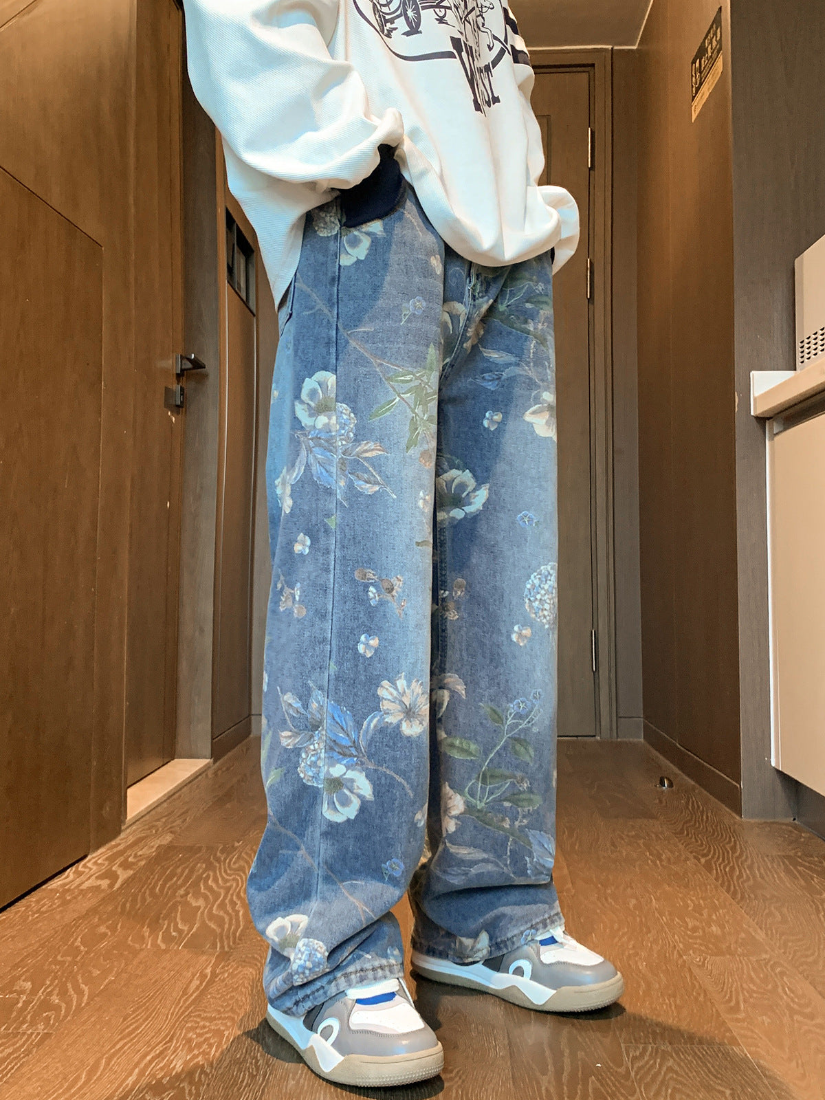 R3, Fashion members club flower printed jeans for men, - R3ceived