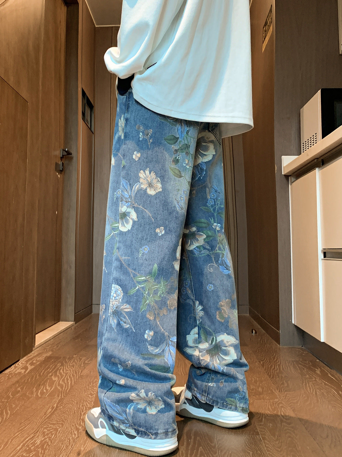 R3, Fashion members club flower printed jeans for men, - R3ceived