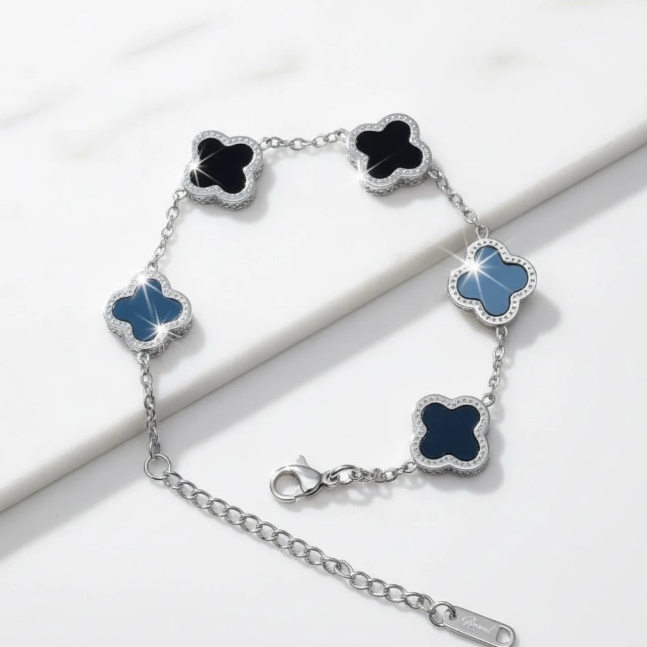 R3CEIVED 5-Clover Bracelet – Silver Black Edition