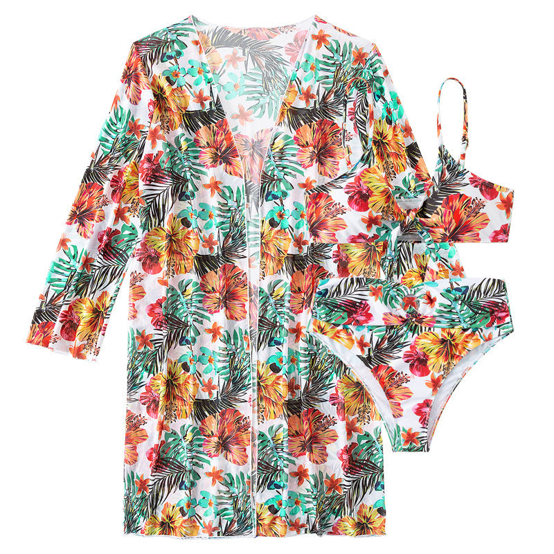 R3 Long top split three piece printed sexy swimsuit ,women's bikini - R3ceived