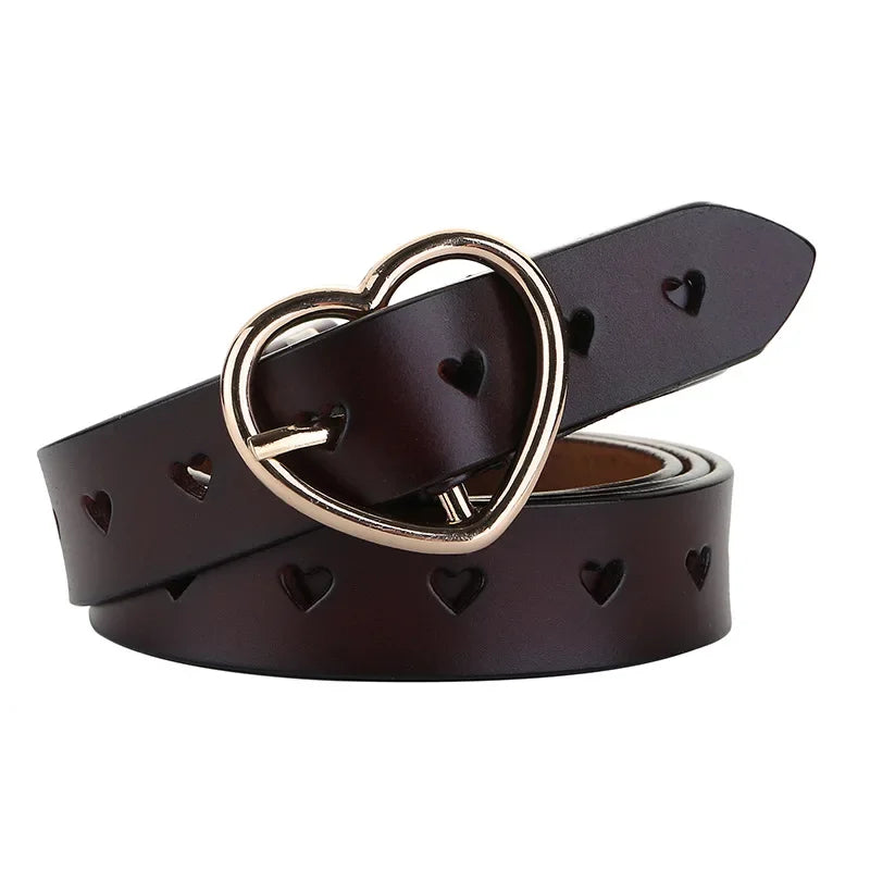 NEW! R3ceived Women's Genuine Leather Heart Buckle Belt - R3ceived