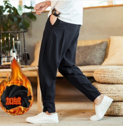 R3, Fashion members club cotton linen buttoned pants for men - R3ceived