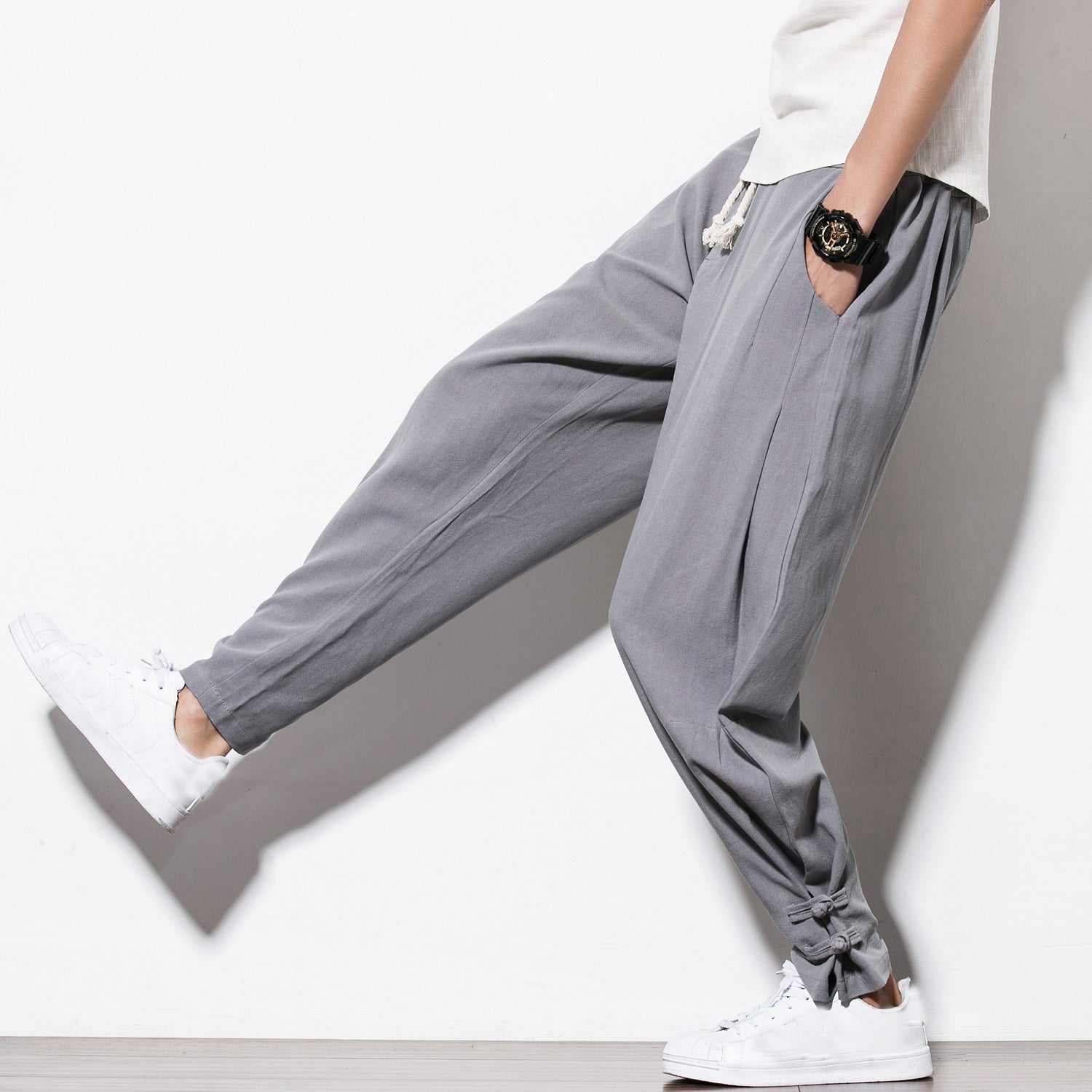 R3, Fashion members club cotton linen buttoned pants for men - R3ceived