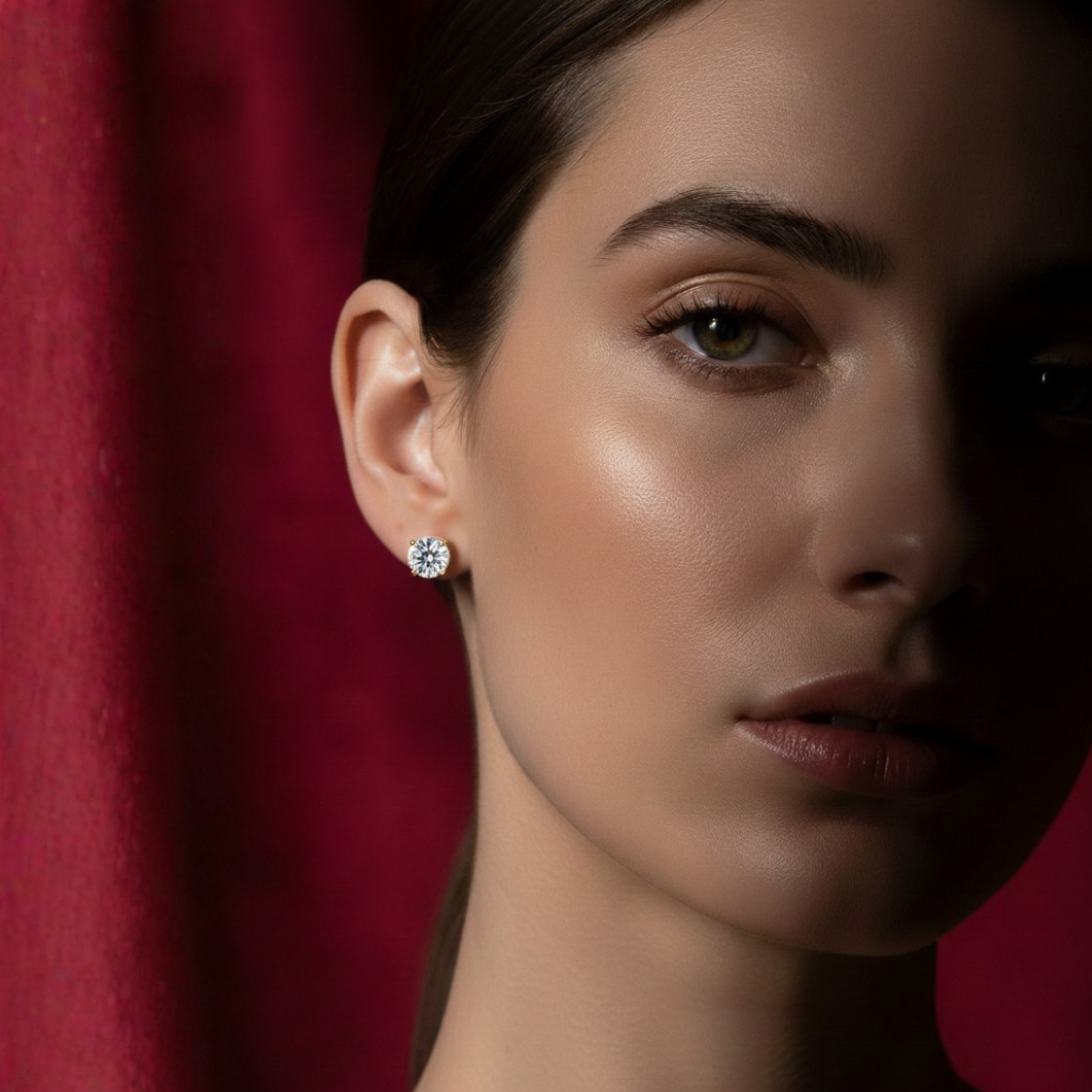 Crystal Diamond Studs — Gold Look