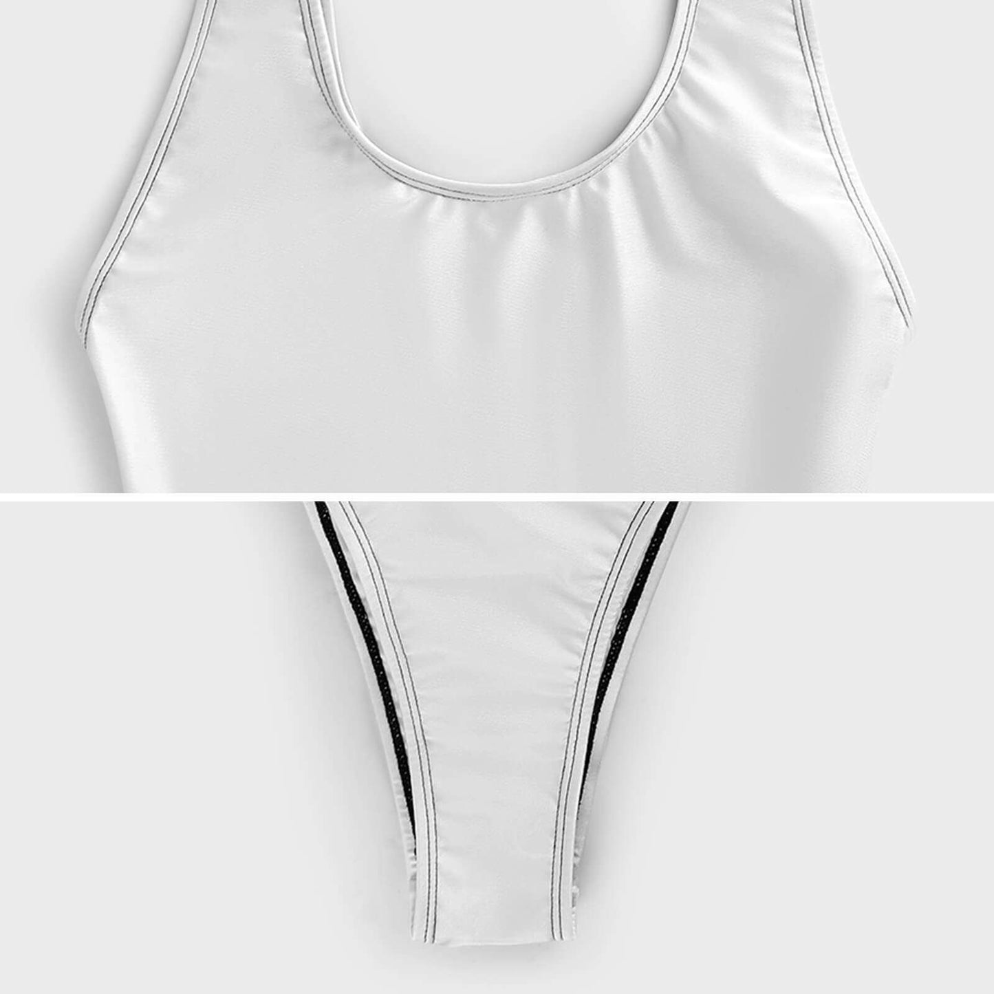 white glossy fabric one-piece untamed beauty swimsuit with double-shoulder design by R3CEIVED