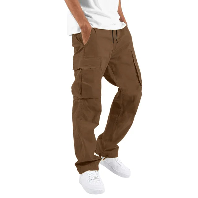 New R3 straight casual workwear pants with drawstring and multiple pockets for casual wear - R3ceived