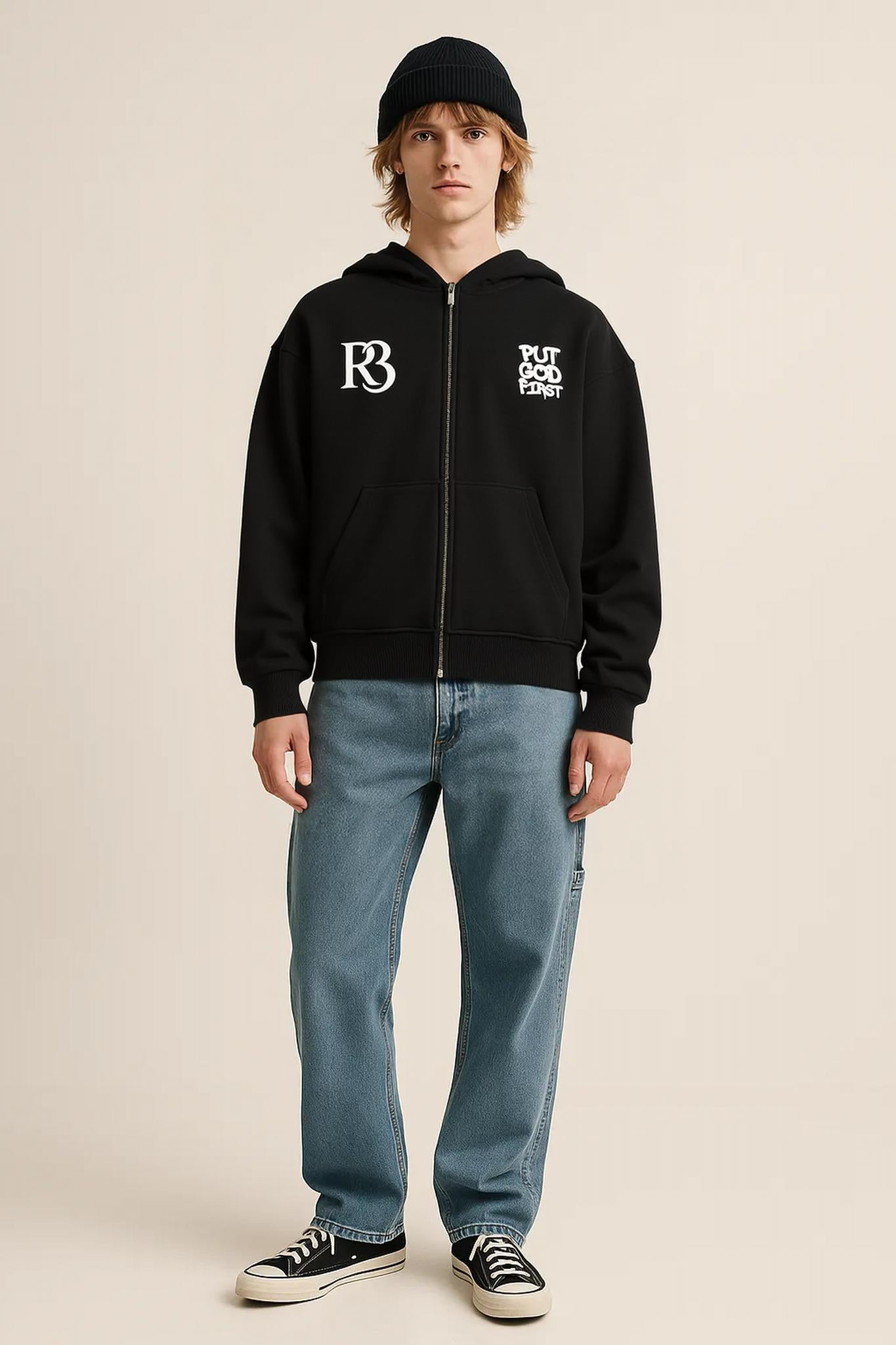 PUT GOD FIRST – Oversized Faithwear Zipper Hoodie by R3CEIVED ✨ Psalm 37:4