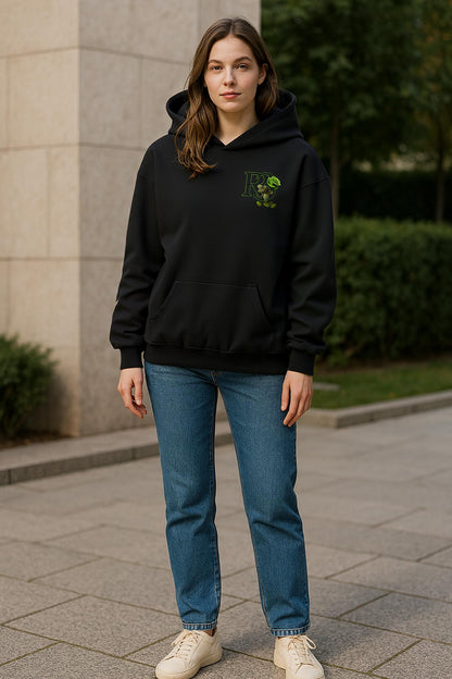 Beauty & the Rose Hoodie – R3CEIVED Green rose White diamons stars edition