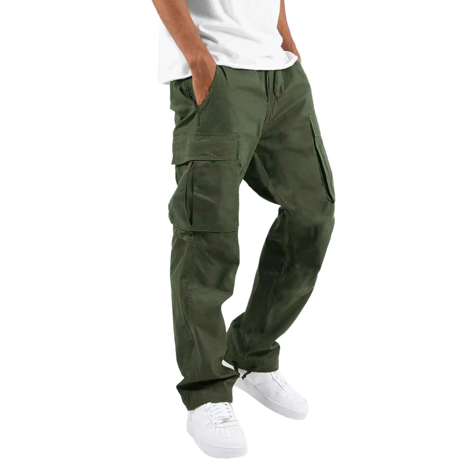 New R3 straight casual workwear pants with drawstring and multiple pockets for casual wear - R3ceived