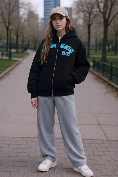 The Fashion Members Club Zipper Hoodie (Oversized) by R3CEIVED (Limited)Price, Silver sky blue