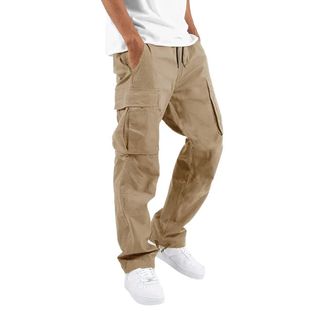 New R3 straight casual workwear pants with drawstring and multiple pockets for casual wear - R3ceived