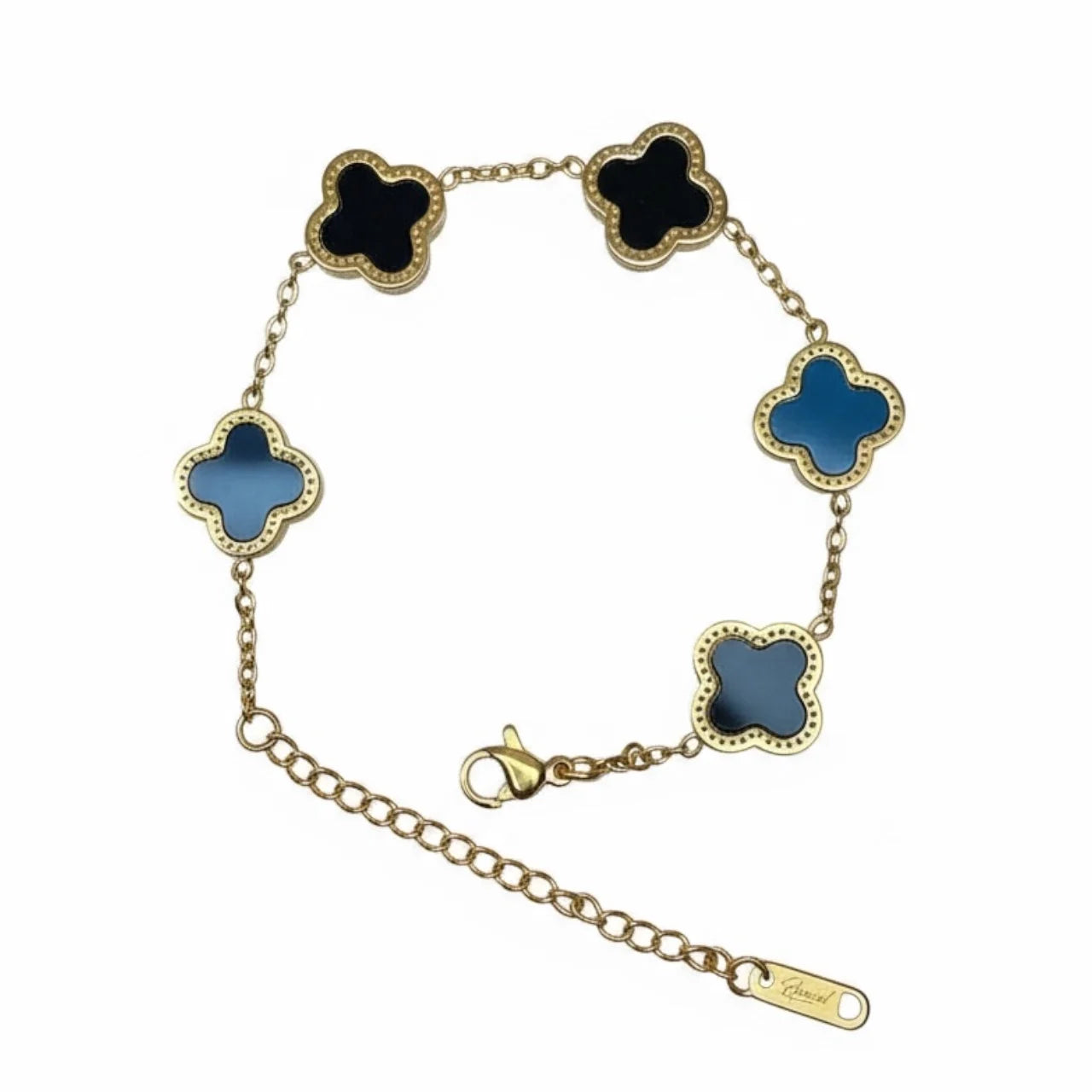 R3CEIVED 5-Clover Bracelet – Black Edition (18K Gold Plated)