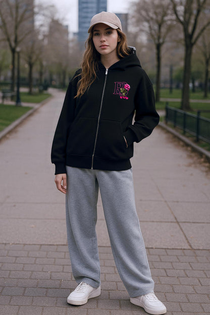 Beauty and the Rose – Pink Rose Edition Zipper Hoodie by R3CEIVED Fashion Members Club edition.