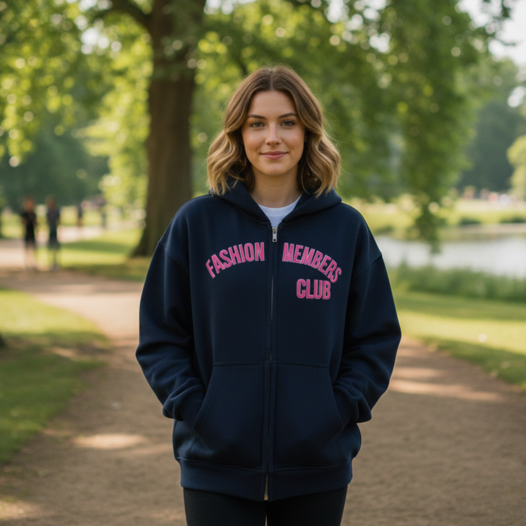 The Fashion Members Club Zipper Hoodie (Oversized) by R3CEIVED  (Limited)Price, Silver pink