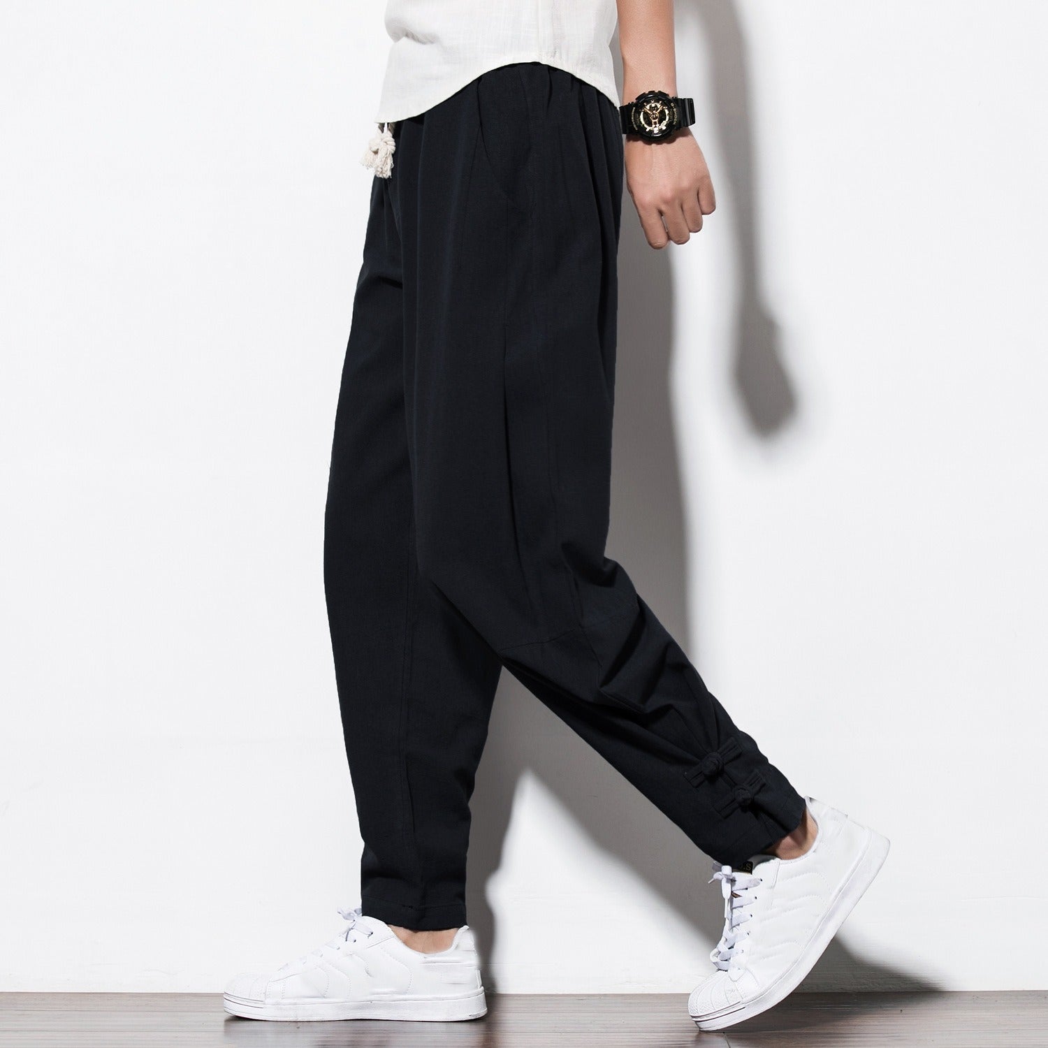 R3, Fashion members club cotton linen buttoned pants for men - R3ceived