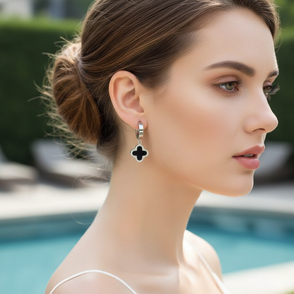 Lucky Clover Earrings – Silver / Black 🍀