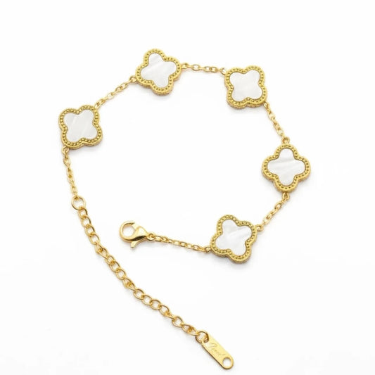 R3CEIVED 5-Clover Bracelet – White Edition (18K Gold Plated)