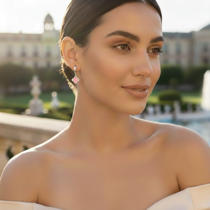 Lucky Clover Earrings – Silver / Pink 🍀