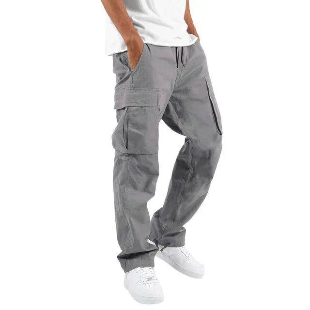New R3 straight casual workwear pants with drawstring and multiple pockets for casual wear - R3ceived