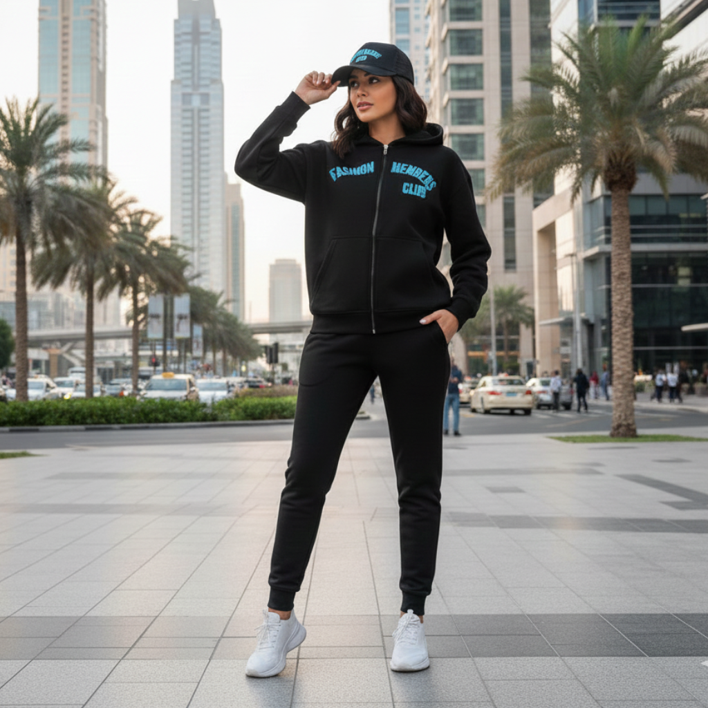 R3CEIVED Fashion Members Club – Silver/Sky Blue Signature Combo Set (Hoodie, Sweatpants & Cap)