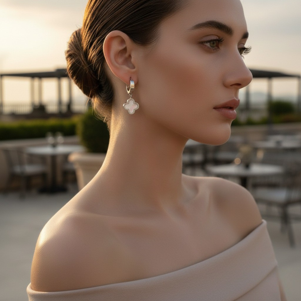 Lucky Clover Earrings – Silver / White 🍀