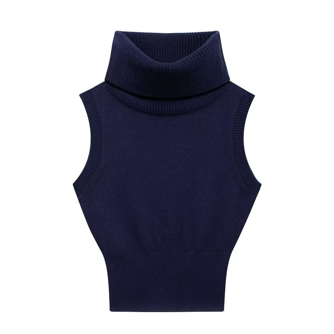 R3, Fashion members club high neck sleevelessslim fit short knitted vest for women - R3ceived