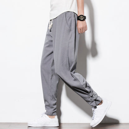 R3, Fashion members club cotton linen buttoned pants for men - R3ceived