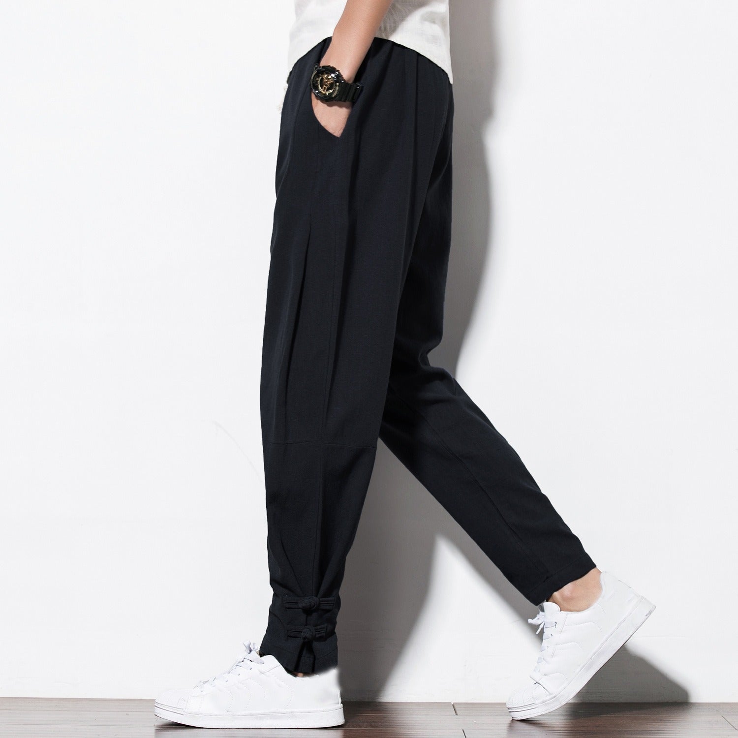 R3, Fashion members club cotton linen buttoned pants for men - R3ceived