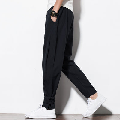 R3, Fashion members club cotton linen buttoned pants for men