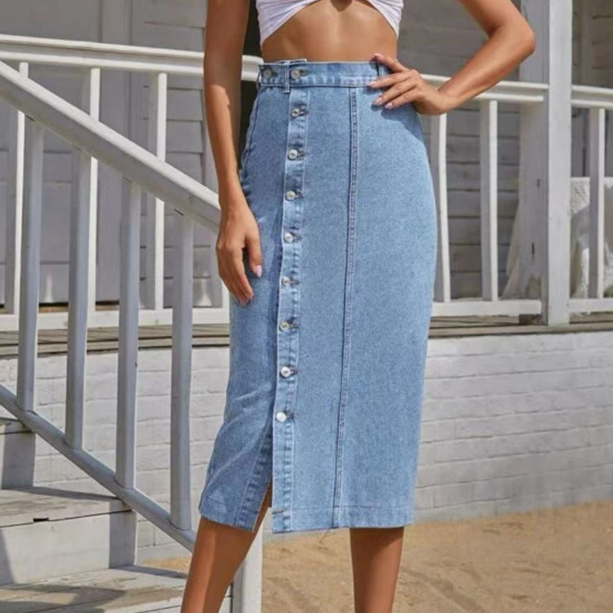 R3 Summer  Women's Button high waist Denim Skirt R3ceived - R3ceived
