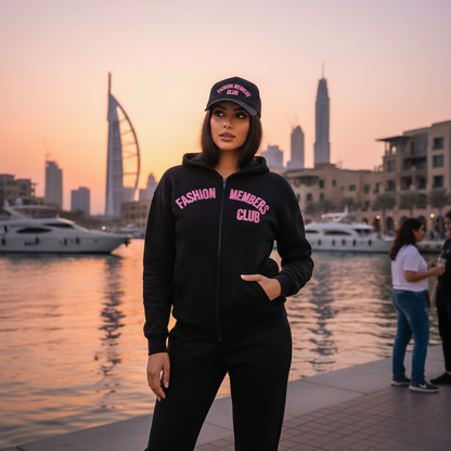 R3CEIVED Fashion Members Club – Silver/Pink Signature Combo Set (Hoodie, Sweatpants & Cap)
