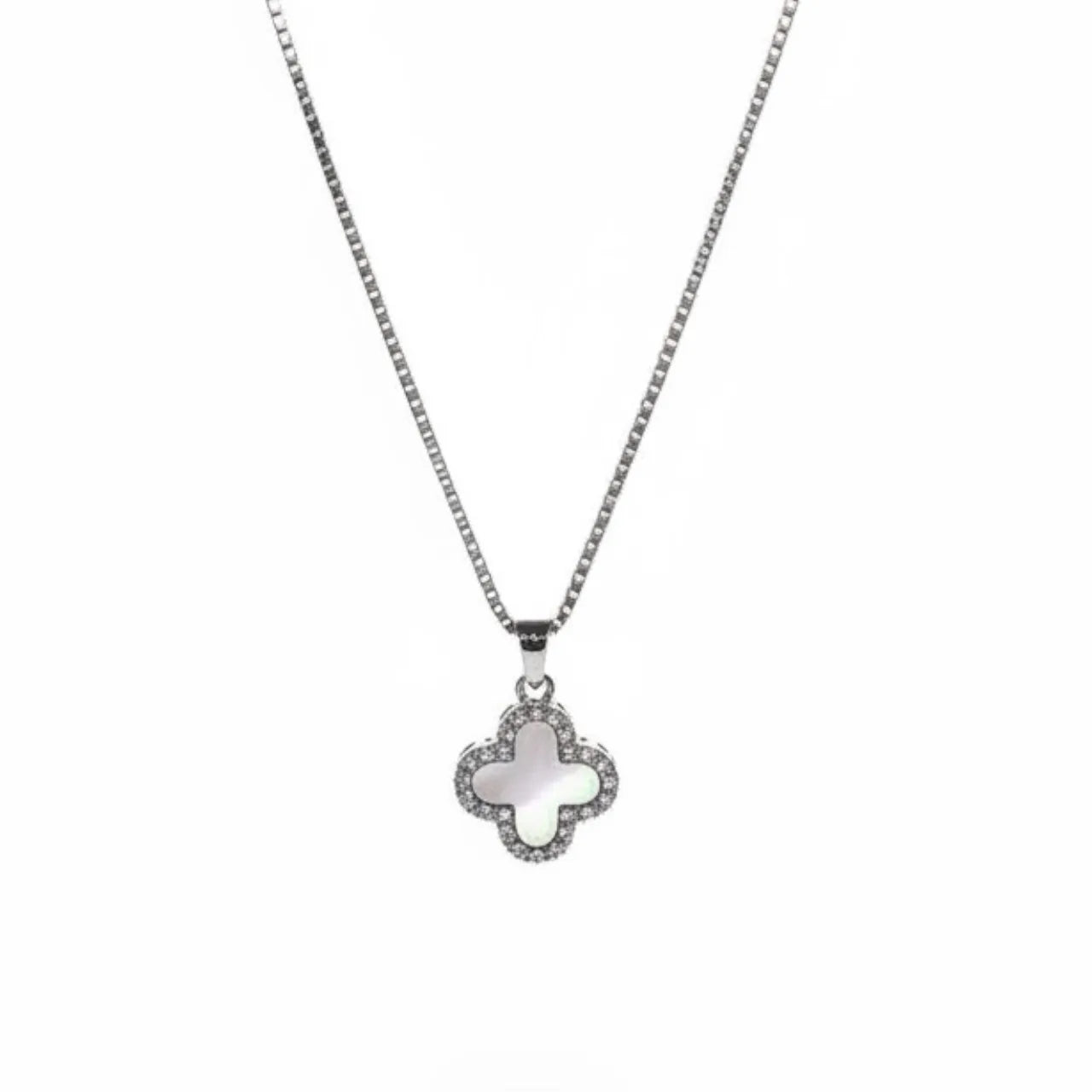 R3CEIVED Omkeerbare klavertjevier ketting – Zilveren editie