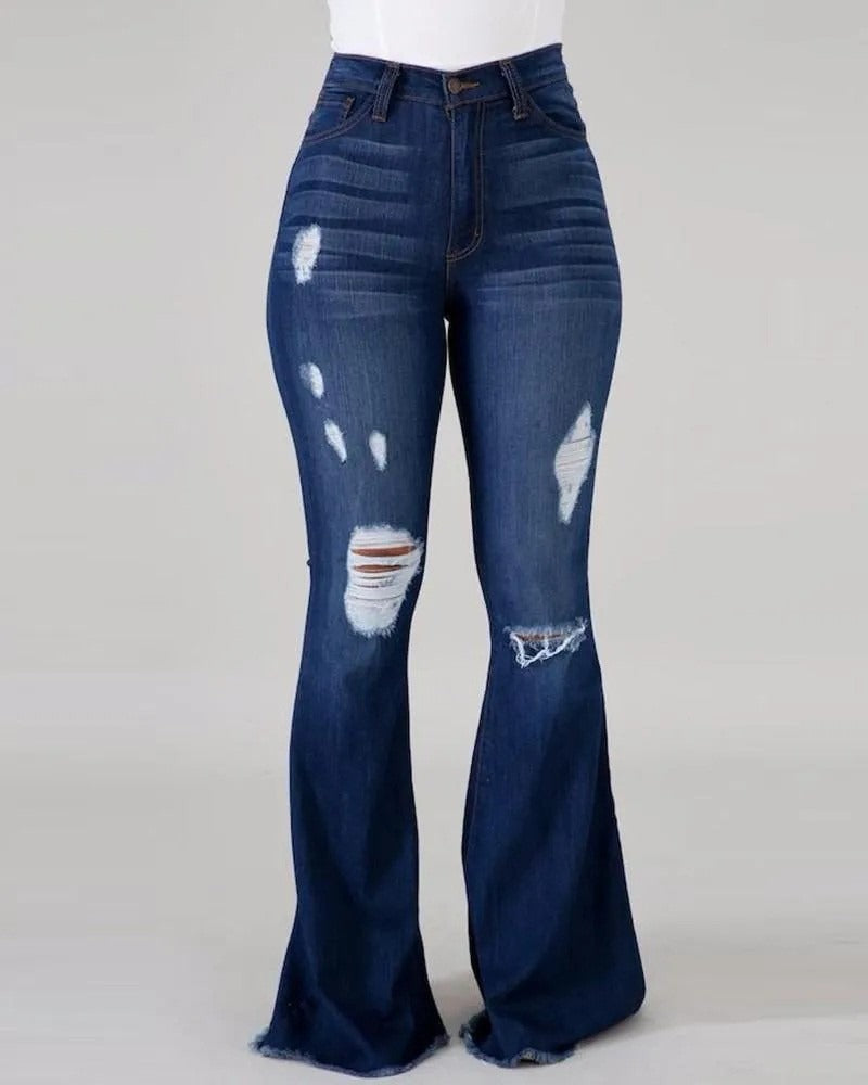 R3 New High Waist Ripped Flared stretch Jeans For Women  Denim - R3ceived