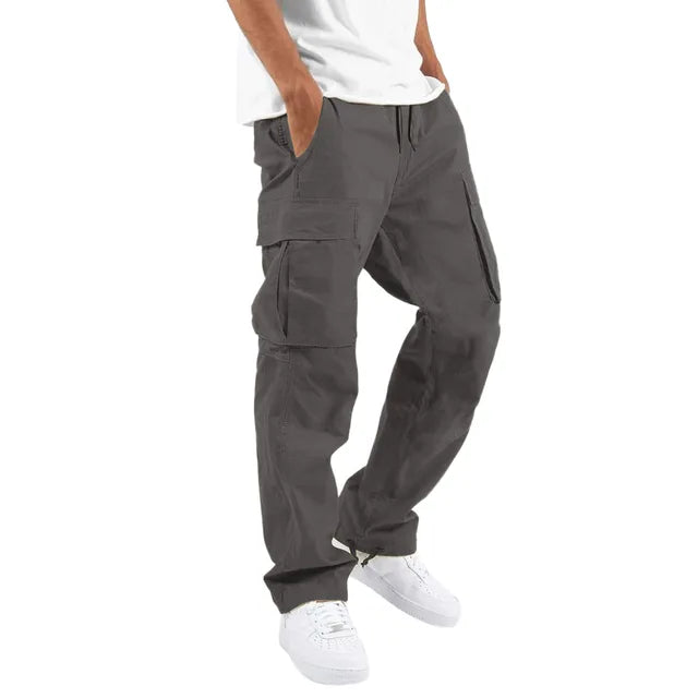 New R3 straight casual workwear pants with drawstring and multiple pockets for casual wear - R3ceived