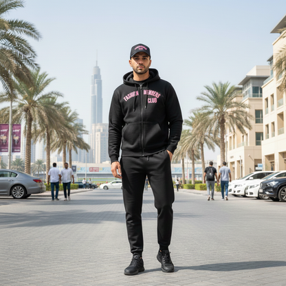 R3CEIVED Fashion Members Club – Silver/Pink Signature Combo Set (Hoodie, Sweatpants & Cap)