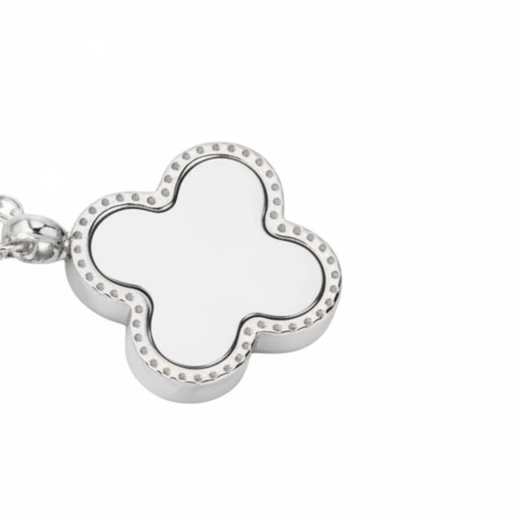 R3CEIVED lucky double sided Clover Necklace – Black White Silver Edition