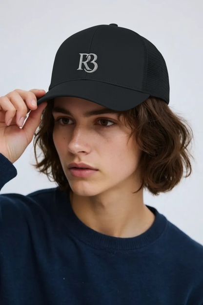 Comfortable Black Mesh Cap with white R3 Logo