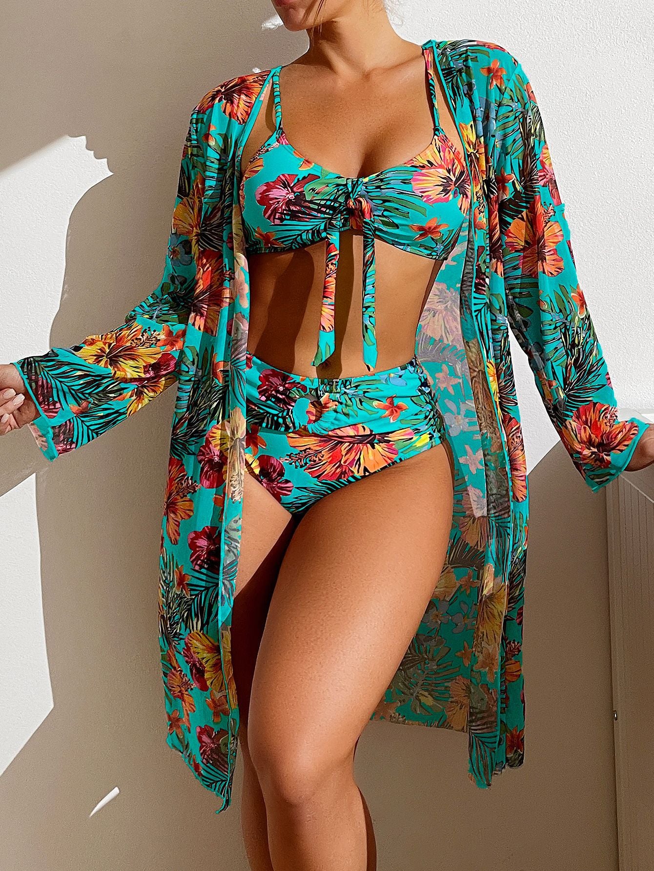 R3 Long top split three piece printed sexy swimsuit ,women's bikini - R3ceived