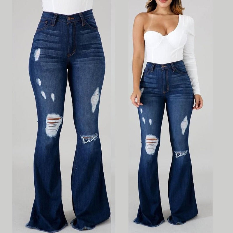 R3 New High Waist Ripped Flared stretch Jeans For Women  Denim - R3ceived
