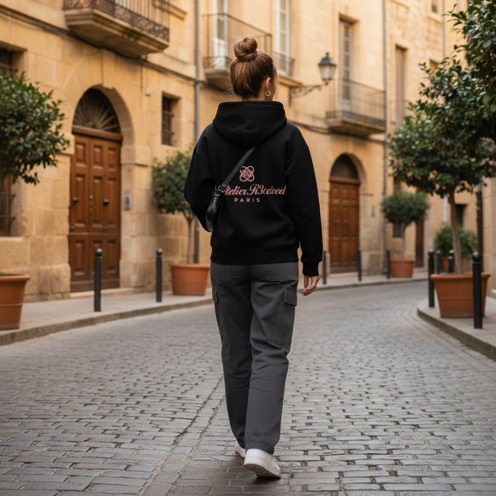 L’Atelier R3CEIVED Paris Oversized Zipper Hoodie Rose Gold