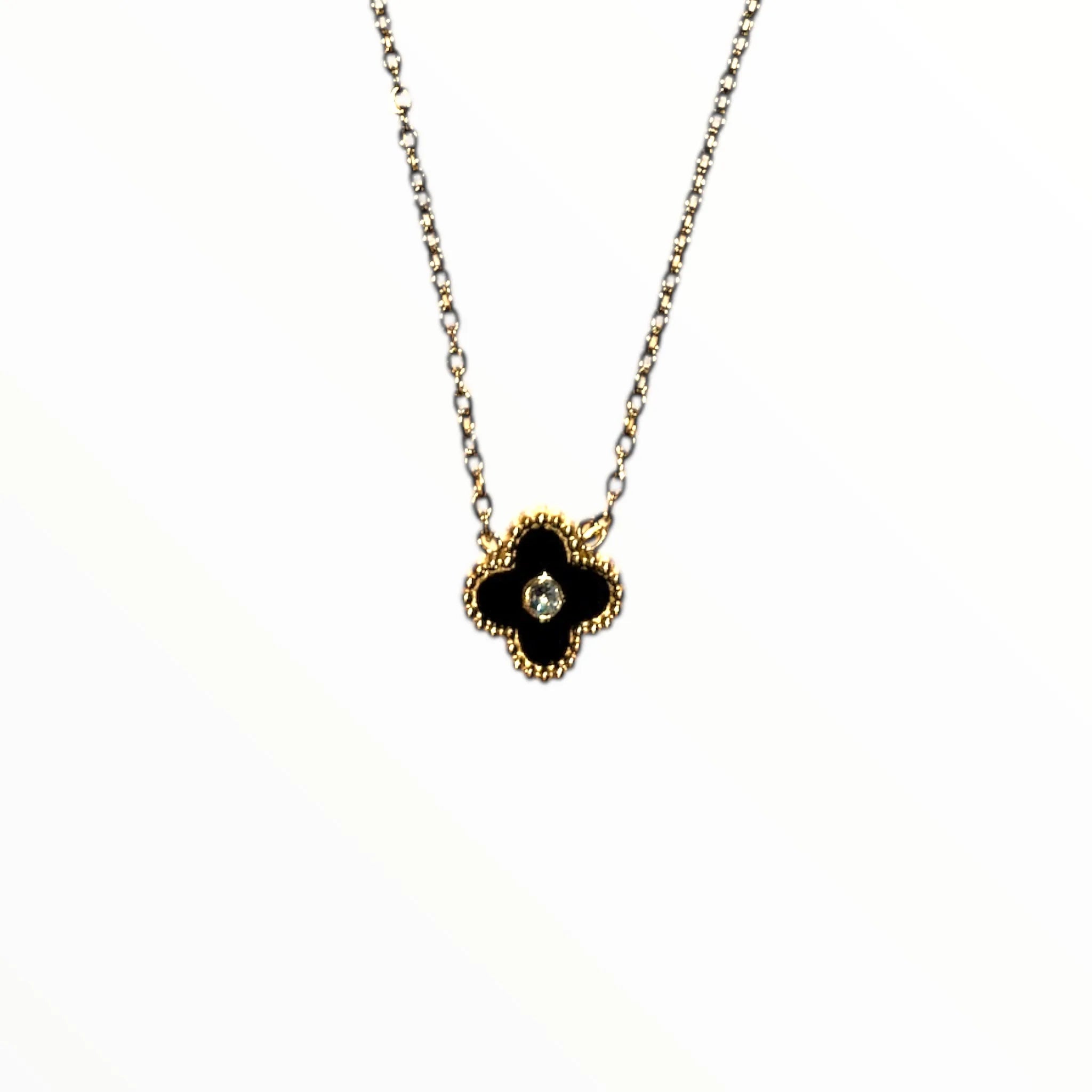 R3CEIVED Klavertje Vier Diamanten Ketting – Zwarte Editie