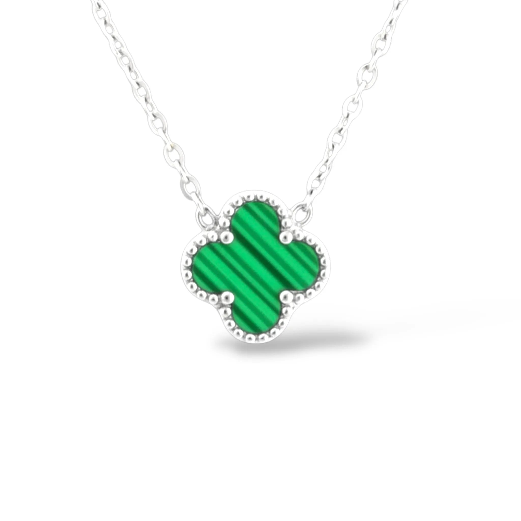 R3CEIVED Lucky Klaver Ketting – Groen Zilver Editie