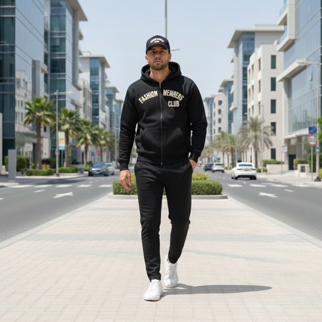 R3CEIVED Fashion Members Club – Gold/White Signature Combo Set (Hoodie, Sweatpants & Cap)
