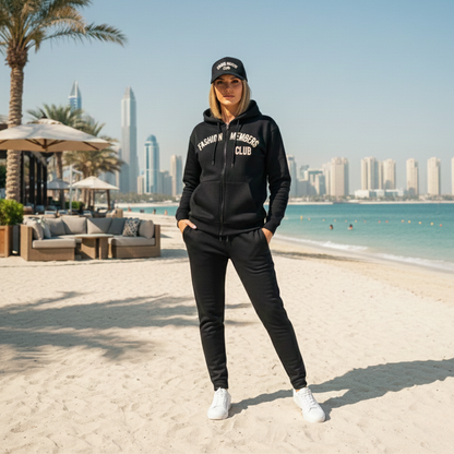 R3CEIVED Fashion Members Club – Gold/White Signature Combo Set (Hoodie, Sweatpants & Cap)