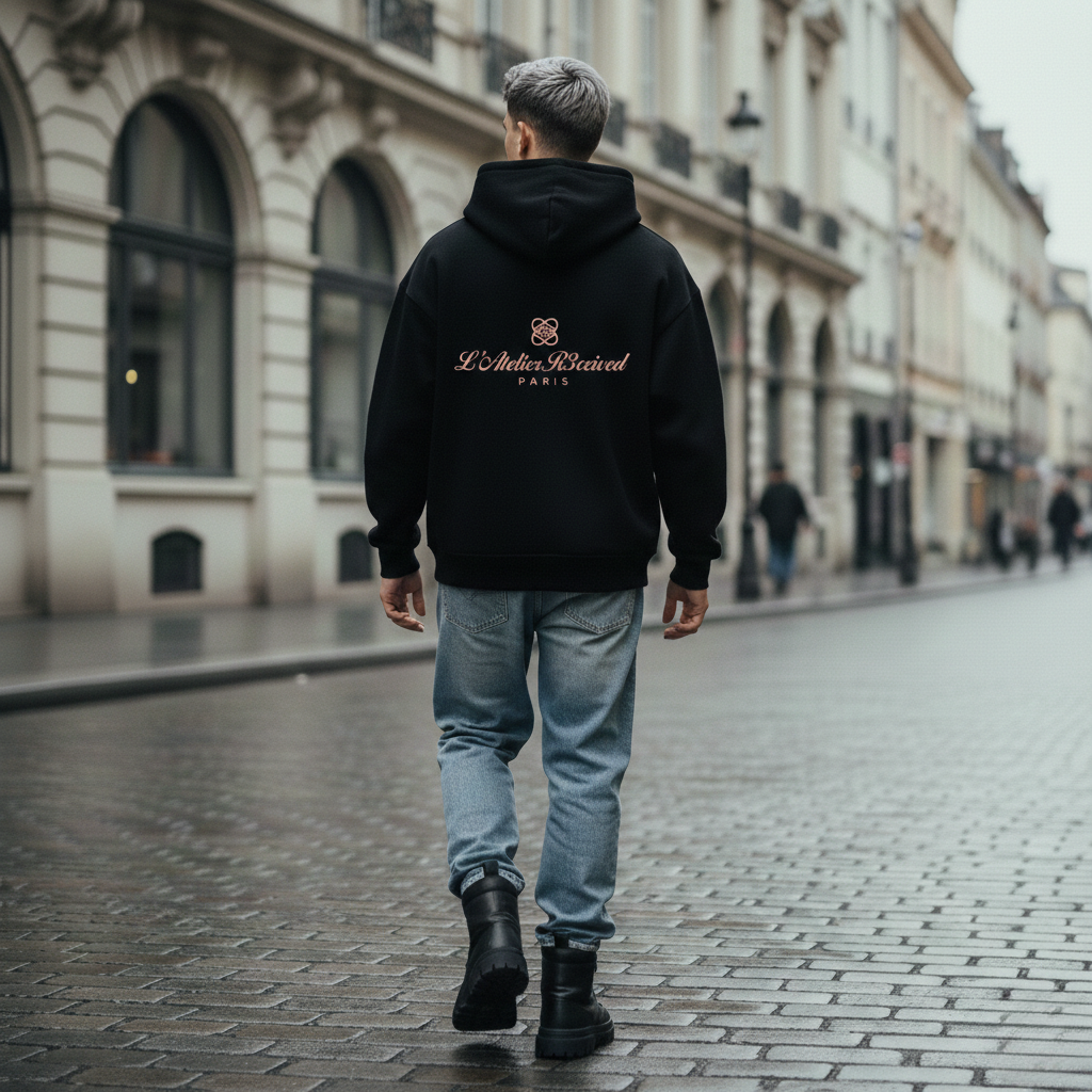L’Atelier R3CEIVED Paris Oversized Zipper Hoodie Rose Gold