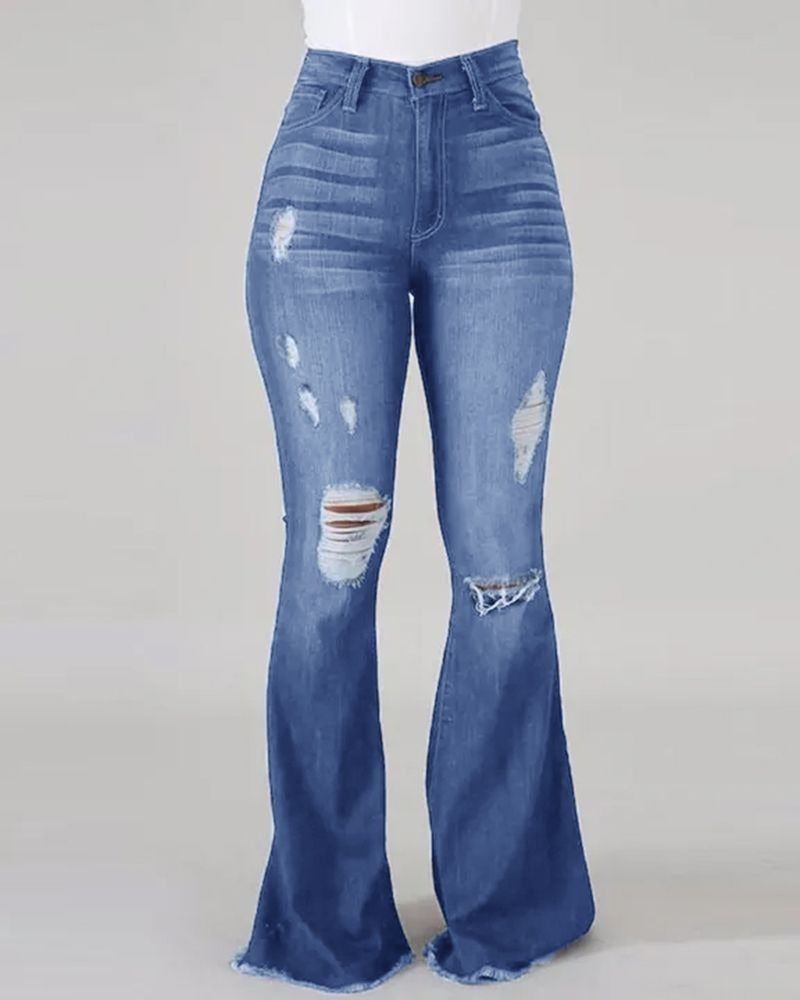 R3 New High Waist Ripped Flared stretch Jeans For Women  Denim - R3ceived